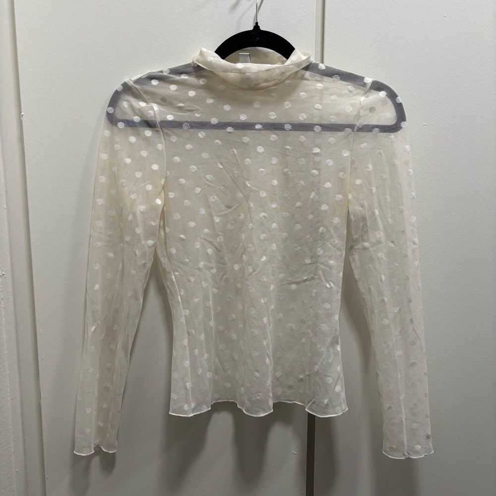 & Other Stories Sz 2 Sheer Mesh White Polka Dot Long Sleeve Top Layering